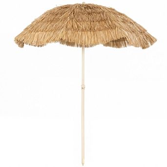 6 Foot Tiki Patio Umbrella with 8 Fiberglass Ribs Spiral Sand Base and Carry Bag for Beach