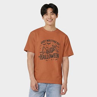 Just Waiting For Halloween Skeleton - Men's Garment Dyed Graphic T-Shirt