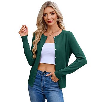 Women's Casual Lightweight Button Down Cardigan Long Sleeve Crew Neck Knit Cardigans Sweater Tops