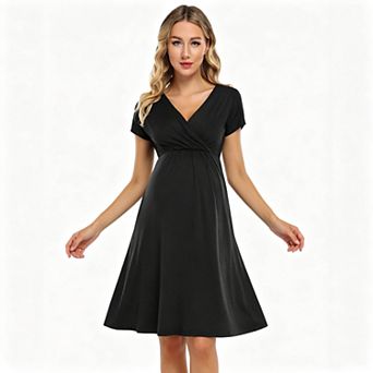 Women's Wrap V Neck Short Sleeve A Line Maternity Nursing Midi Dress