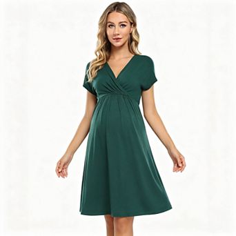 Women's Wrap V Neck Short Sleeve A Line Maternity Nursing Midi Dress