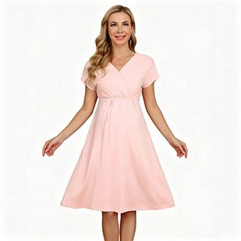 Women's Wrap V Neck Short Sleeve A Line Maternity Nursing Midi Dress