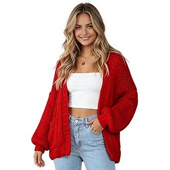 Women's Casual Cardigan Long Sleeves Knitted Open Front Cardigans Lightweight Sweaters with Pocket