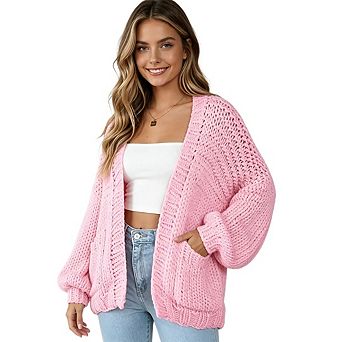 Women's Casual Cardigan Long Sleeves Knitted Open Front Cardigans Lightweight Sweaters with Pocket