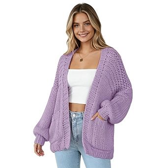 Women's Casual Cardigan Long Sleeves Knitted Open Front Cardigans Lightweight Sweaters with Pocket