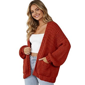 Women's Casual Cardigan Long Sleeves Knitted Open Front Cardigans Lightweight Sweaters with Pocket