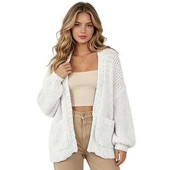 Women's Casual Cardigan Long Sleeves Knitted Open Front Cardigans Lightweight Sweaters with Pocket