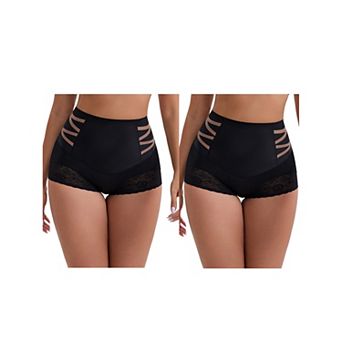 2 Packs Women's High-Waisted Tummy Control Hip Lifting Briefs Lace Trim Breathable Panties