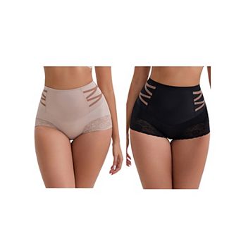 2 Packs Women's High-Waisted Tummy Control Hip Lifting Briefs Lace Trim Breathable Panties