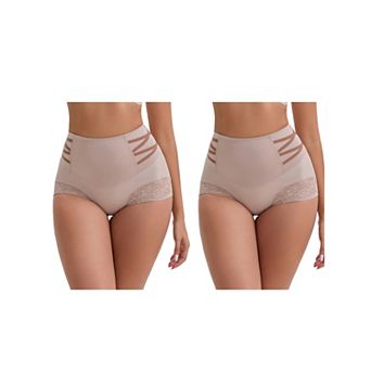 2 Packs Women's High-Waisted Tummy Control Hip Lifting Briefs Lace Trim Breathable Panties