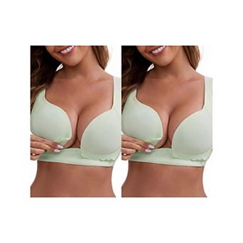 2 Packs Women's Front Close Wireless Push Up Nursing Bras Adjustable Spaghetti Straps Back Hooks Bra