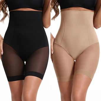 2 Packs Women's Mesh High Waist Tummy Control Thigh Slimmers Slip Shorts for Under Dresses Shapewear