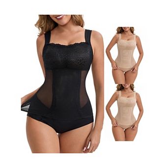 3 Packs Women's Lace Sheer Mesh Shaper Tank Lightweight Wide Straps Tummy Control Undershirt