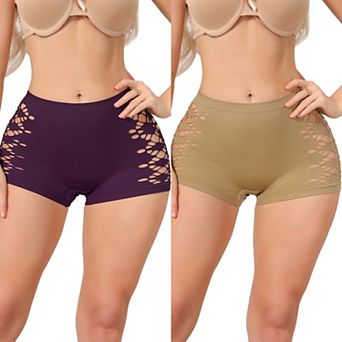 2 Packs Women's Mid Rise Boyshorts Hollow Stretchy Hip Lifter Slip Shorts Under Dresses Underwear