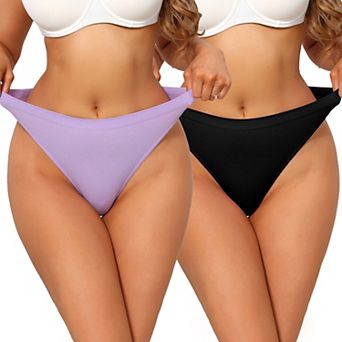2 Packs Women's Mid Waisted Ribbed Bikini Briefs No Show High Cut Underwear Panties