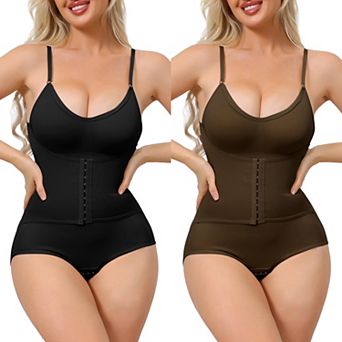 2 Packs Women's Front Hook Bodysuits Tummy Control V Neck Push Up Camisoles Hip Lifting Shapewear