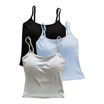 Womens 3 Pack Cami Crop Top Built In Bra Adjustable Strap Layering Tops