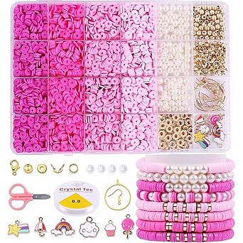 Pink Clay Heishi Beads Kit Bracelet Necklace Jewelry DIY Set