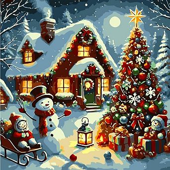 Christmas Tree and Snowman Paint by Numbers Kit for Adults, Acrylic Canvas DIY