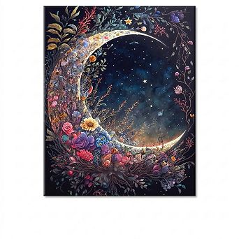 Moon and Floral Paint by Numbers Kit for Adults, Acrylic Canvas DIY Painting
