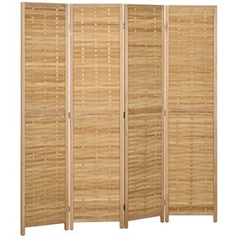 4 Panel Room Divider 5.5Ft Tall Portable Folding Privacy Screens Natural