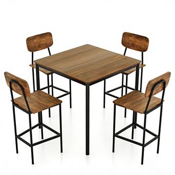 Costway 5 pc Industrial Dining Table Set with Counter Height Table & 4 Bar Stools