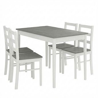 Costway 5 pc Dining Set Solid Wood Kitchen Furniture with Rectangular Table & 4 Chairs