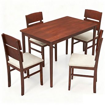 Costway 5 pc Dining Table Set with 4 Upholstered Chairs 1 Rectangular Table for Dining Room