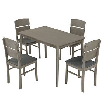 Costway 5 pc Dining Table Set with 4 Upholstered Chairs 1 Rectangular Table for Dining Room