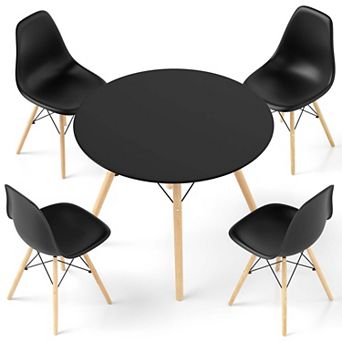 Costway Dining Table Set Modern 5 pc For 4 Round Dining Room Table Set with Solid Wood Leg