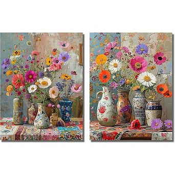 Flower Paint by Numbers Kit for Adults, Acrylic Canvas DIY Painting Set
