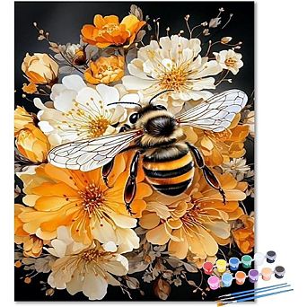 Bee Paint by Numbers Kit Acrylic Canvas, Beginner-Friendly
