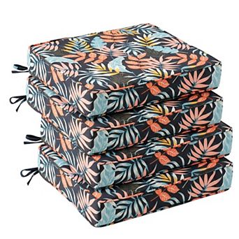 Water Resistant 4 pc Patio Seat Cushions, High Density Foam UV Fade Resistant With Ties
