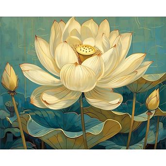 Lotus Paint by Numbers Kit for Adults Canvas Acrylic DIY Painting Set