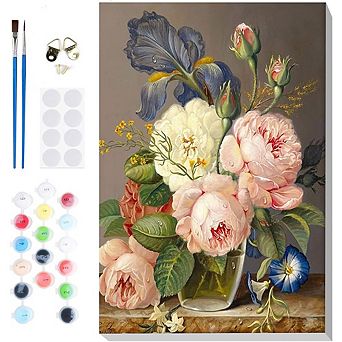 Framed Flowers Paint by Numbers Kit for Adults Canvas Acrylic Painting Set, DIY Craft