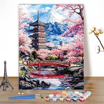Landscape & Flower Paint by Numbers Kit Acrylic Canvas, Beginner-Friendly