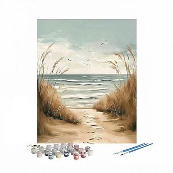 Beach Paint by Numbers Kit for Adults Canvas Acrylic DIY Creative Painting Set