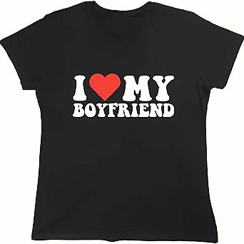 Womens I Love My Boyfriend Funny Heart Graphic T Shirt