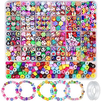 Bracelet Making Kit, 1,200 Polymer Clay Beads with Animal, Fruit, Flower, and Letter Charms