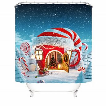 Candy House In The Snow Shower Curtains for Bathroom Waterproof Decor 72x72 Inch