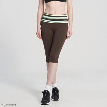 Women's Striped Foldover Waist Capri Leggings Fitted Cropped Yoga Pants for Workouts and Athleisure