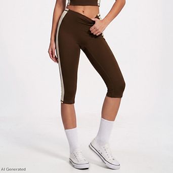 Women's Colorblock High Waist Capri Leggings Fitted Cropped Yoga Pants for Running Gym Training