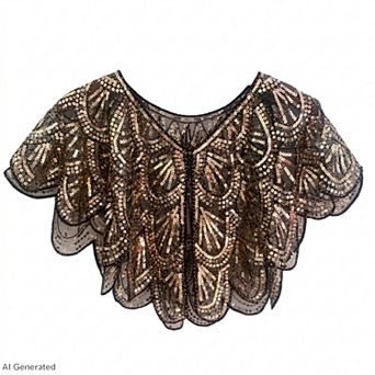 Sequin Mesh Capelet Cover Up with Scalloped Trim