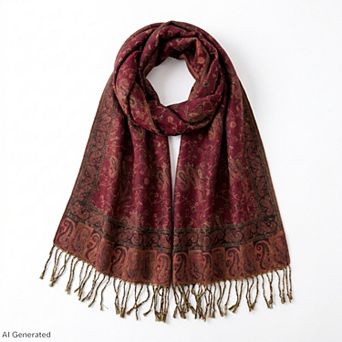 Womens Paisley Pashmina Scarf with Fringe Trim