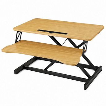 GOODSILO Height Adjustable Sit to Stand Desk Converter Dual Monitor Workstation with Keyboard Tray