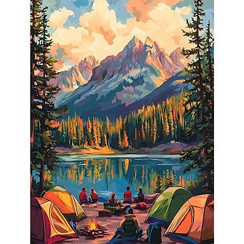 Mountain Lake Landscape Paint by Numbers Kit for Adults, Acrylic Canvas DIY Art