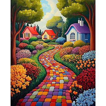 Paint by Numbers Kit Town Landscape on Canvas with Acrylic Paint