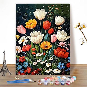 Flower Paint by Numbers Kit for Adults Acrylic Canvas, Beginner-Friendly