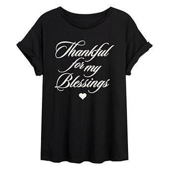 Juniors' Thankful For My Blessings Oversized Tee