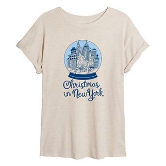 Juniors' Christmas in New York Snow Globe Oversized Tee